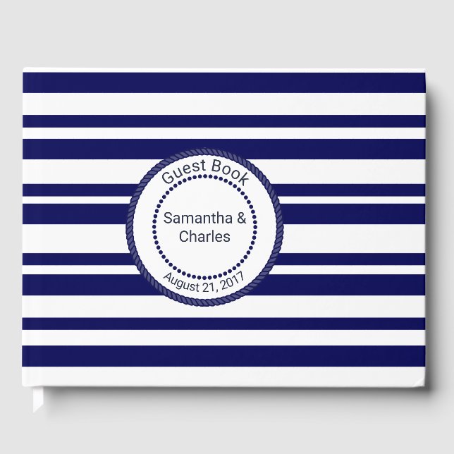 Nautical Navy Blue Wedding Guest Book (Front)