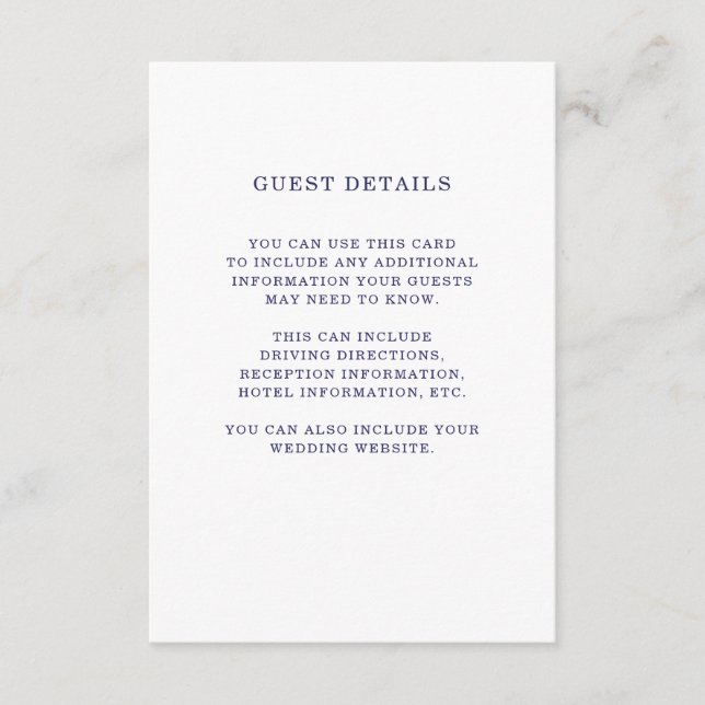 Nautical | Navy Blue Wedding Guest Details Insert (Front)