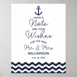 Nautical navy blue wedding Leave a note sign print