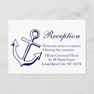 Nautical Navy Blue Wedding Reception Ship Anchor Enclosure Card