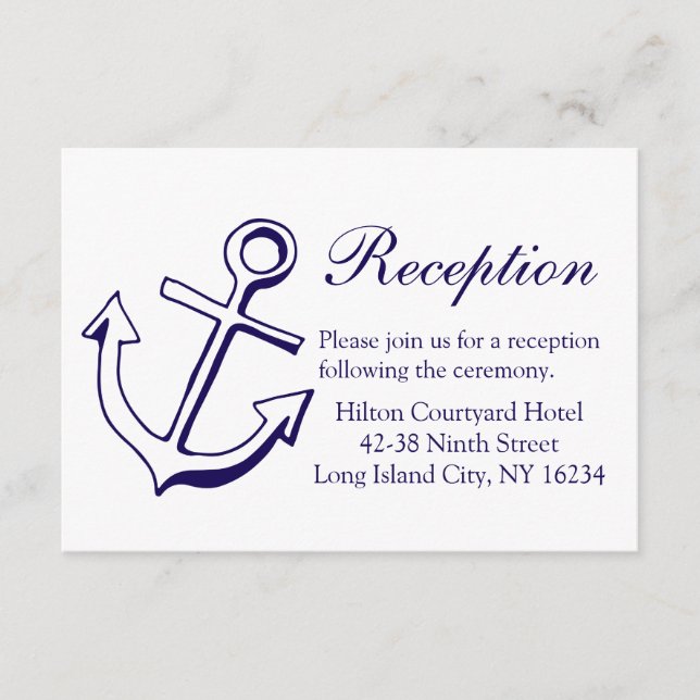 Nautical Navy Blue Wedding Reception Ship Anchor Enclosure Card (Front)