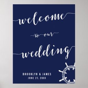 Nautical Navy Blue Wedding Reception Sign 22x28