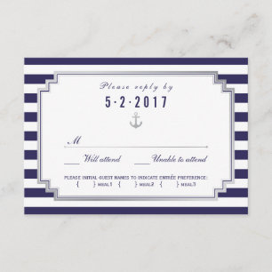 Nautical Navy Blue Wedding RSVP Card Meal Choice