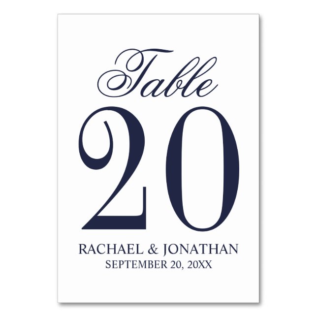Nautical Navy Blue Wedding Table Number (Front)