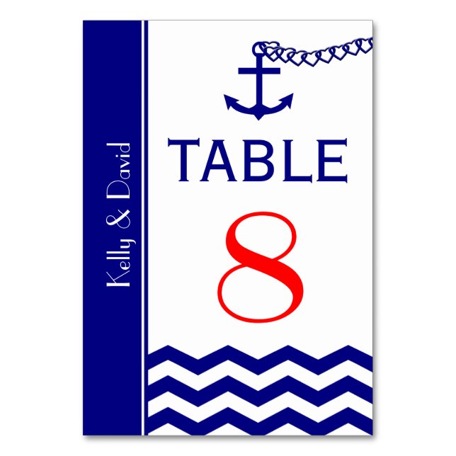 Nautical Navy Blue Wedding Table Numbers Cards (Front)