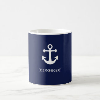Nautical Navy Blue Welcome Aboard Boat Name Anchor Coffee Mug