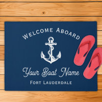 Nautical Navy Blue Welcome Aboard Boat Name Anchor