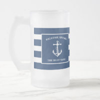 Nautical Navy Blue Welcome Aboard Boat Name Anchor
