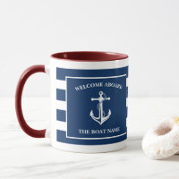 Nautical Navy Blue Welcome Aboard Boat Name Anchor