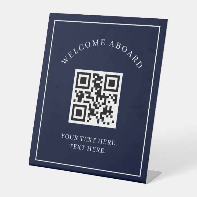 Nautical Navy Blue Welcome Aboard Boat Name Anchor Pedestal Sign (Front)