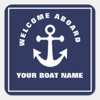 Nautical Navy Blue Welcome Aboard Boat Name Anchor