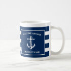 Nautical Navy Blue Welcome Aboard Boat Name Anchor