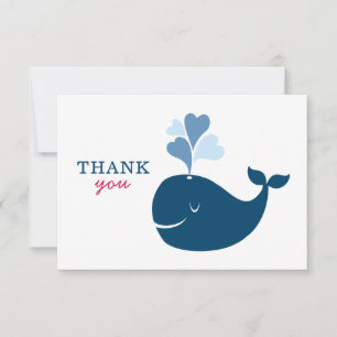 Nautical Navy Blue Whale Baby Boy Shower Thank You Card