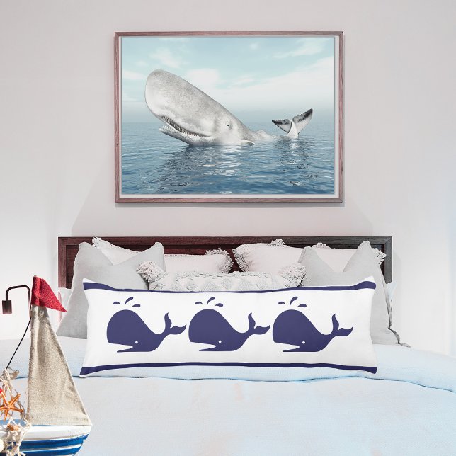 Nautical Navy Blue Whale white coastal living Lumb Body Cushion (Creator Uploaded)