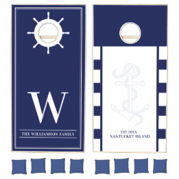 Nautical Navy Blue White Anchor Monogram Name