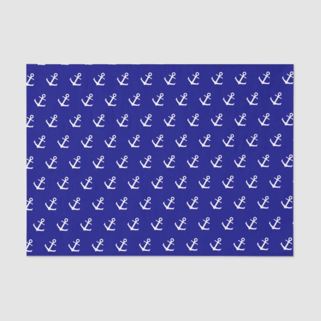 Nautical Navy Blue White Anchor Pattern Tissue Paper (Front)