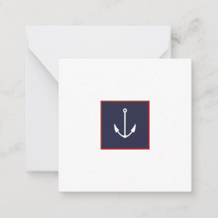 Nautical Navy Blue White and Red Anchor Note Card