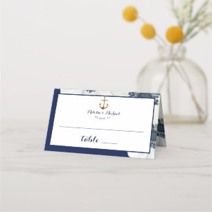 #Nautical Navy Blue & White Anemone Wedding Place Card