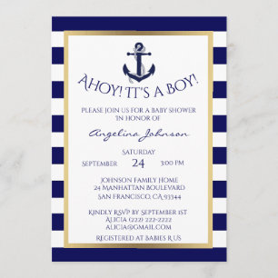 Nautical Navy Blue/White BOY Baby Shower Invites