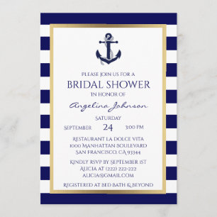 Nautical Navy Blue/White Bridal Shower Invitations