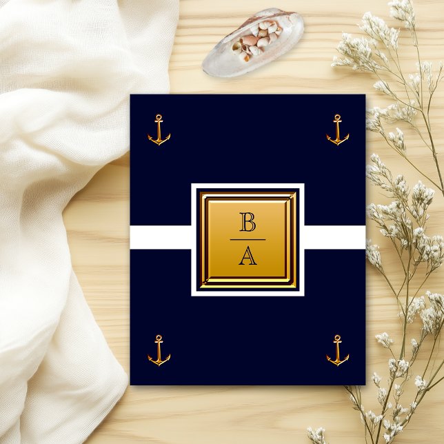 Nautical Navy Blue White Budget Wedding Invitation Flyer (Creator Uploaded)