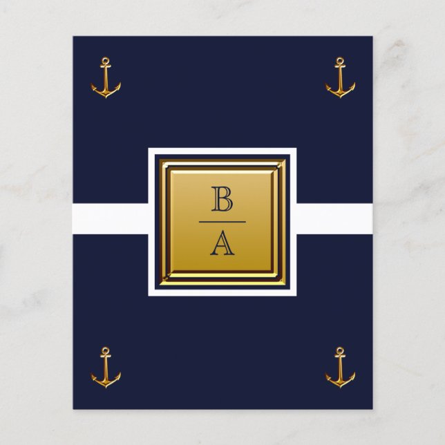 Nautical Navy Blue White Budget Wedding Invitation Flyer (Front)
