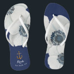 Nautical Navy Blue White Cascading Anemones Bride Flip Flops<br><div class="desc">Step into comfort and style on your special day with Nautical Boutique Co.’s nautical navy blue & white cascading anemones bride flip flops design. 👣🌊 Perfect for beach weddings or relaxed celebrations, these flip flops feature elegant cascading white anemones, set in a stunning navy blue and white colour palette. Let...</div>