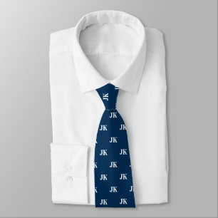 Nautical Navy Blue White Monogram Initials Pattern Tie
