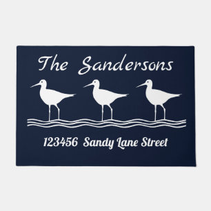 Nautical Navy Blue White Sandpipers Doormat