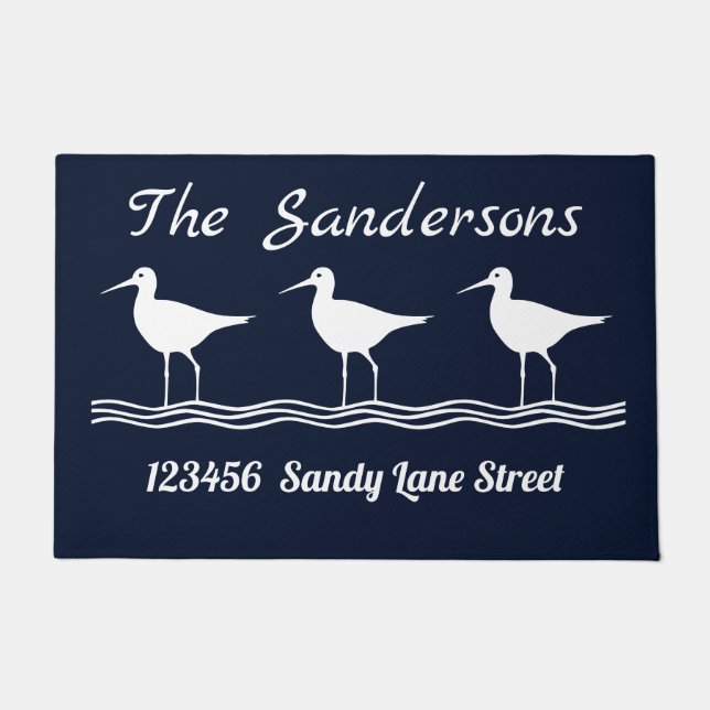 Nautical Navy Blue White  Sandpipers Doormat (Front)