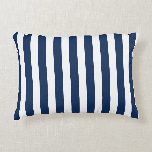 Nautical Navy Blue & White Striped Decorative Cushion (Front)