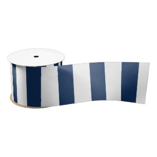Nautical Navy Blue & White Striped Satin Ribbon