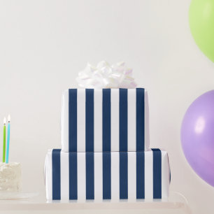 Nautical Navy Blue & White Striped Wrapping Paper