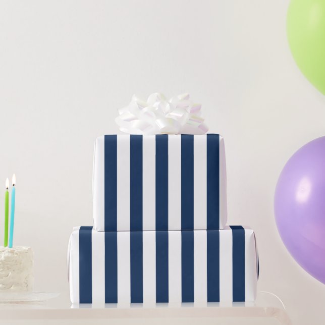 Nautical Navy Blue & White Striped Wrapping Paper (Party Gifts)