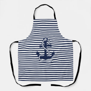 Nautical Navy blue White Stripes and Blue Anchor Apron