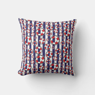 Nautical Navy Blue White Stripes Lake House Cushion
