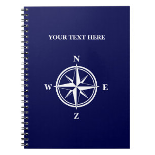Nautical navy blue & white wind rose compass star  notebook