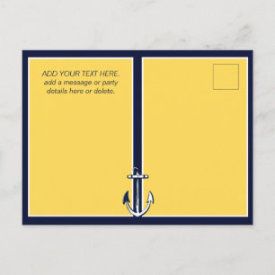 Nautical Navy Blue Yellow Anchor Birthday Party Postcard