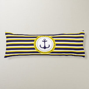Nautical Navy Blue Yellow Stripes Anchor Design Body Cushion