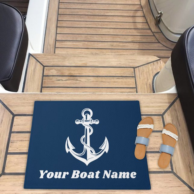 Nautical Navy Boat Name with Decorative Anchor Doormat (Creator Uploaded)