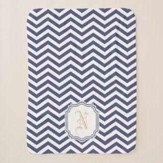 Nautical Navy Chevron Monogramed Sherpa Blanket