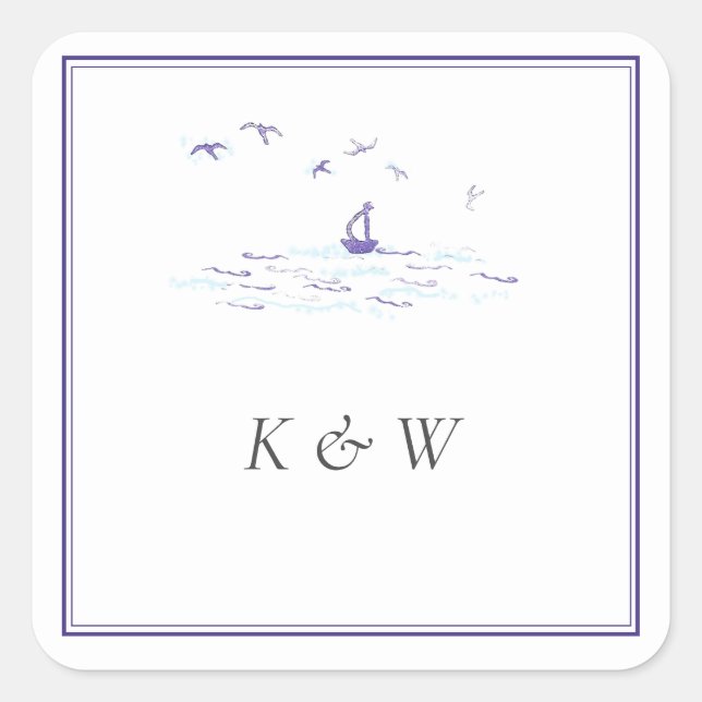 Nautical Navy Classic Frame Boat Monograms Wedding Square Sticker (Front)