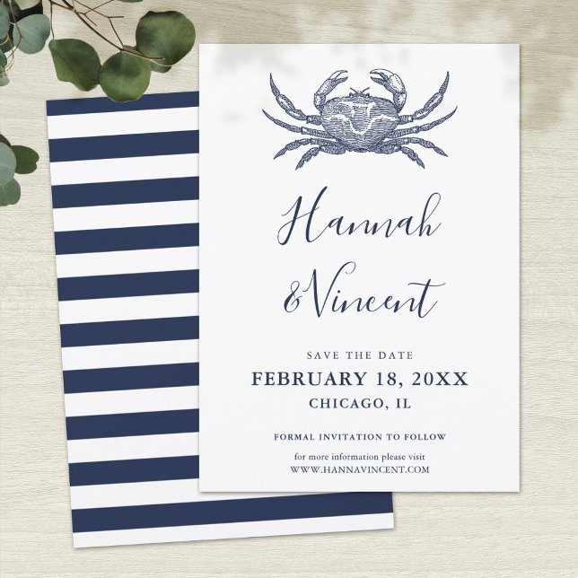 Nautical Navy Crab Save the Date Card (Creator Uploaded)