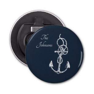 Nautical Navy Custom Family Name Anchor Bottle Opener