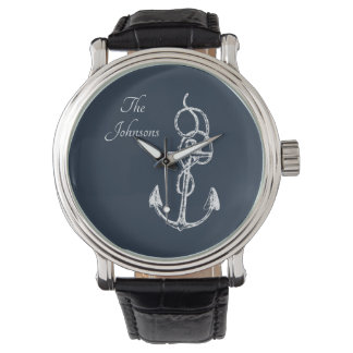 Nautical Navy Custom Family Name Anchor Watch