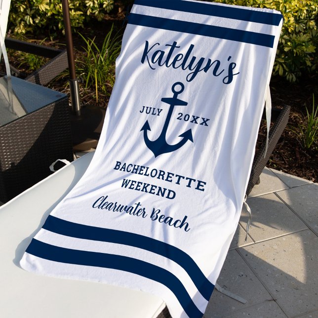 Nautical Navy Custom Wedding Bachelorette Party Beach Towel (Creator Uploaded)