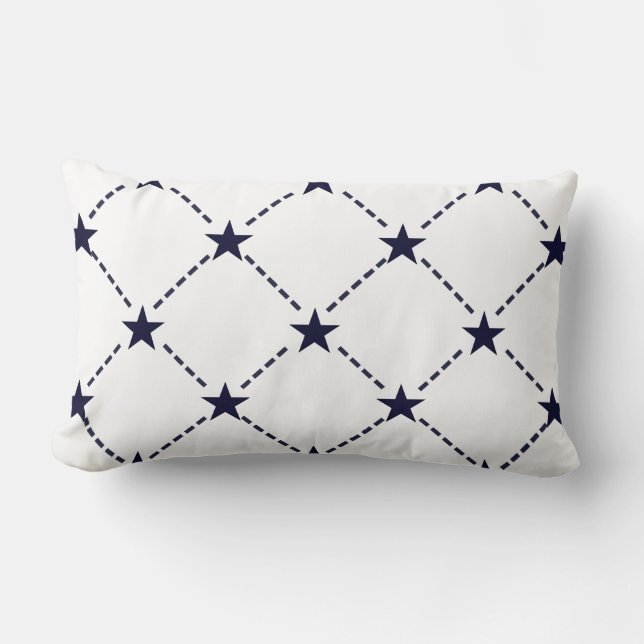 Nautical Navy Dashes & Stars Lumbar Cushion (Front)
