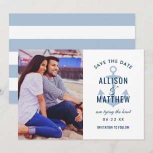 Nautical Navy Dusty Blue Anchor Wedding Photo Save The Date