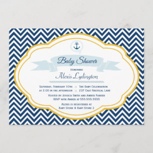 Nautical navy gold chevron baby boy shower invite