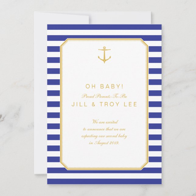 Nautical Navy & Gold Pregnancy Announcement (Front)